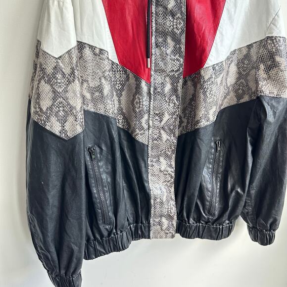 MSGM Faux Leather Sz 10 Large Snake Print Bomber Jacket IT 44 Black Red Designer - Picture 5 of 12